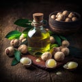 Organic macadamia oil and macadamia nuts for massage , Generative AI