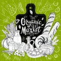 Organic market, logo design, healthy food shop. Hand drawn vector.