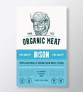 Organic Meat Abstract Vector Packaging Design or Label Template. Farm Grown Bison Steaks Banner. Modern Typography and