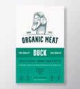 Organic Meat Abstract Vector Packaging Design or Label Template. Farm Grown Poultry Banner. Modern Typography and Hand