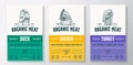 Organic Meat Abstract Vector Packaging Design or Label Templates Set. Farm Grown Poultry Banners. Modern Typography and