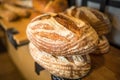 Organic Miche bread on shelf fresh baked