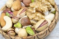 Organic mixed nuts as background, closeup. Healthy snack Royalty Free Stock Photo