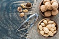 Organic mixed nuts in rustic kitchen setting Royalty Free Stock Photo