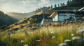 Organic Mountain House With Vray Tracing And Selective Focus