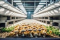 Organic mushrooms growing on modern mushroom farm