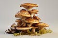 Organic mushrooms stack on light studio background, ideal for cooking or health concept Royalty Free Stock Photo