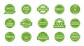 Organic, natural, bio product icon set. Healthy vegan food label. Farm fresh, locally grown badges. Eco friendly tag Royalty Free Stock Photo