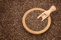 Organic natural chia seeds, wooden scoop and bowl close-up Royalty Free Stock Photo