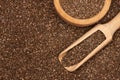 Organic natural chia seeds, wooden scoop and bowl close-up Royalty Free Stock Photo