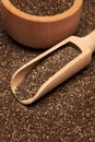 Organic natural chia seeds, wooden scoop and bowl close-up Royalty Free Stock Photo