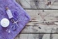 Organic natural cosmetics, lavender salt and cream. Royalty Free Stock Photo