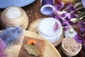 Organic natural cream, soap and bath salt Royalty Free Stock Photo