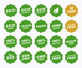 Organic natural and eco labels set graphic design. Fresh, vegetarian, vegan and healthy food products badges vector illustration Royalty Free Stock Photo