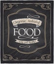 Organic natural food chalkboard. Royalty Free Stock Photo
