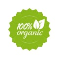 Organic natural food label logo vector icon for product badge stamp with leaves isolated, 100 percent eco meal packaging Royalty Free Stock Photo