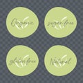 Organic Natural Gluten Sugar Free vector icon. Food sticker set. Green isolated label. Symbol for product, allergy, diet, healthy