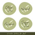 Organic Natural Gluten Sugar Free vector icon. Food sticker set. Green isolated label. Symbol for product, allergy, diet, healthy