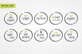 100% Organic Natural Gluten Sugar GMO Free Vegan Vegetarian Farm Fresh label. Food logo icons. Circle signs isolated