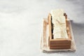 Organic natural handmade soap in wooden box standing. Spa concept. Royalty Free Stock Photo