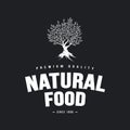 Organic natural and healthy farm fresh food retro emblem design.