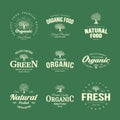 Organic natural and healthy farm fresh food retro emblem set.