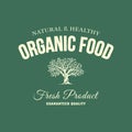 Organic natural and healthy farm fresh food retro emblem.