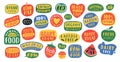 Organic, natural labels and icons, tags. Badges set of vegan, healthy food, organic signs and elements Royalty Free Stock Photo