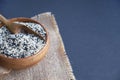 Organic natural sesame seeds wooden spoon. toasted sesame seeds. Raw, whole, unprocessed. Natural light. Selective focus Royalty Free Stock Photo