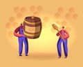 Organic Natural Sweet Food. Beekeeper Character Holding Huge Barrel with Honey. Farmer Extracting Bees Production Royalty Free Stock Photo