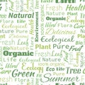 Organic or Natural text word seamless pattern, metaphor to ecol