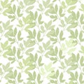 Organic nature monochrome pattern with Hand drawn abstract silhouettes of green leaves on white background