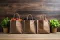 Organic Paper Bags Filled with a Variety of Fresh Vegetables and Fruits from the Local Grocery Store