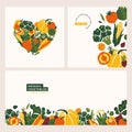 Organic papercut vegetables banner. Colored farm vegetables design templates. Pepper, pumpkin, tomato, corn, fennel