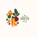 Organic papercut vegetables. Colored farm vegetables design template. Pepper, pumpkin, tomato, corn, fennel, beet