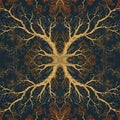 organic pattern intricate web of roots below the forest floor. Employ complex lines and a mix of earthy colors. AI Generated