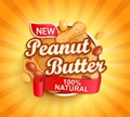 Organic peanut butter label, natural product.