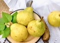 Organic pear - pears in rustic plate Royalty Free Stock Photo