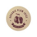 Organic plum juice paper emblem Royalty Free Stock Photo