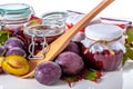 Organic plums and jam Royalty Free Stock Photo