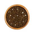 Organic potting compost, soft culture substrate in a wooden bowl