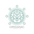 Organic premium logo, ecology sign for organic healthy products, natural cosmetics, fresh quality food and drinks