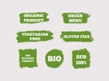 Organic Product, Green Menu, Vegetarian Food, Gluten Free, 100% Natural, Bio, Eco. Set of green logos. Royalty Free Stock Photo