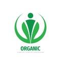Organic product icon. Nature human character logo design. Green leaves symbol. Healthy concept sign. Vector illustration