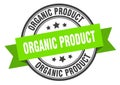 organic product label sign. round stamp. band. ribbon Royalty Free Stock Photo