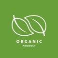 Organic product logo with white leaf icon on green background