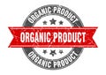 organic product round stamp with ribbon. label sign Royalty Free Stock Photo