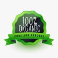 Organic pure and natural green label or sticker design Royalty Free Stock Photo