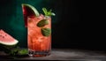 Organic raspberry mojito garnished with spearmint and lemon slice generated by AI