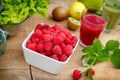 Organic raspberry, smoothie of raspberry and green smoothie Royalty Free Stock Photo